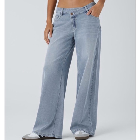 HALARA Denim - Halara Flex Asymmetric Low Rise Baggy Wide Leg Stretchy Jeans Size XL Tall